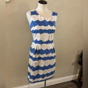 Talbots Floral Blue and White Daisy Sleeveless Dress Sz 10 petite
